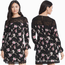 Long-Sleeve Floral Lace Shift Dress